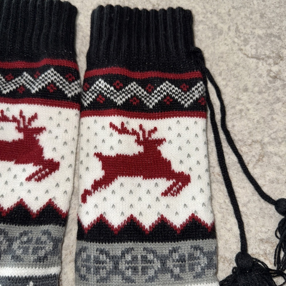 Womens Thick Knit Slipper Socks High Christmas Trees Reindeer Snowflakes Pom Pom - Picture 4 of 10